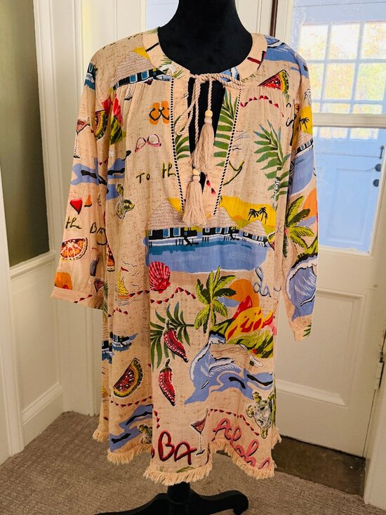 True Destinations Other - TRUE DESTINATIONS Tropical Swim Coverup, Tassles & Fringe, XL